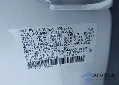 2022 Acura Mdx Technology Package from USA, damaged, VIN 5J8YE1H43NL020431